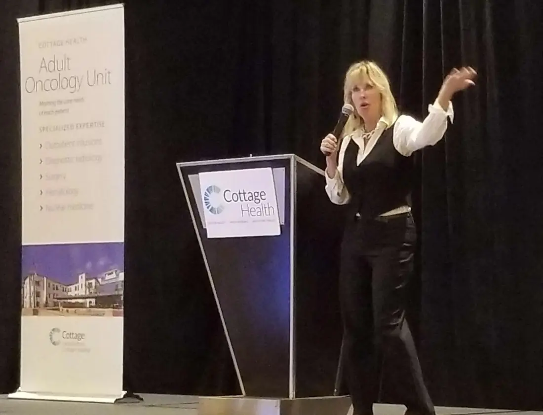 Diana Jordan delivering a keynote to oncology nurses at a Cottage Health event